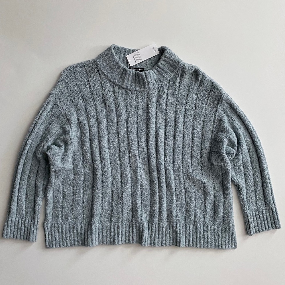 Eileen Fisher Sweater Organic Cotton Fluff Frost Blue Turtleneck Rib Nwt XL